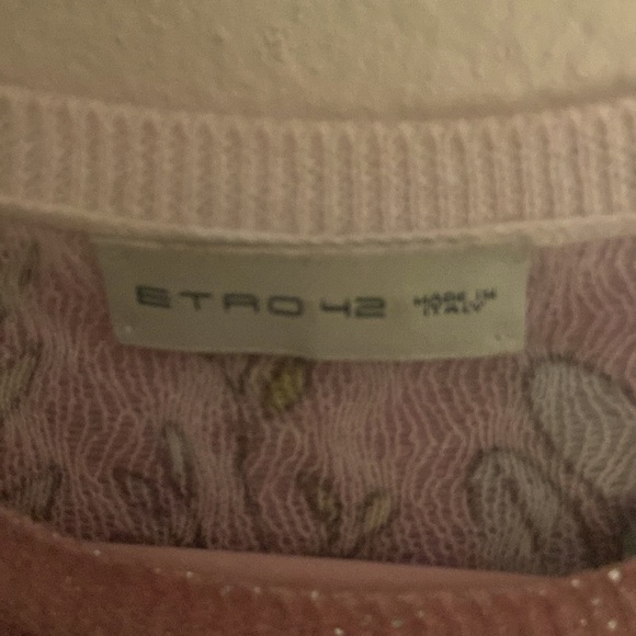 ETRO Made in Italy Cashmere Wool Blend Floral Sheer Crew Neck Knit Sweater Small - Picture 3 of 11
